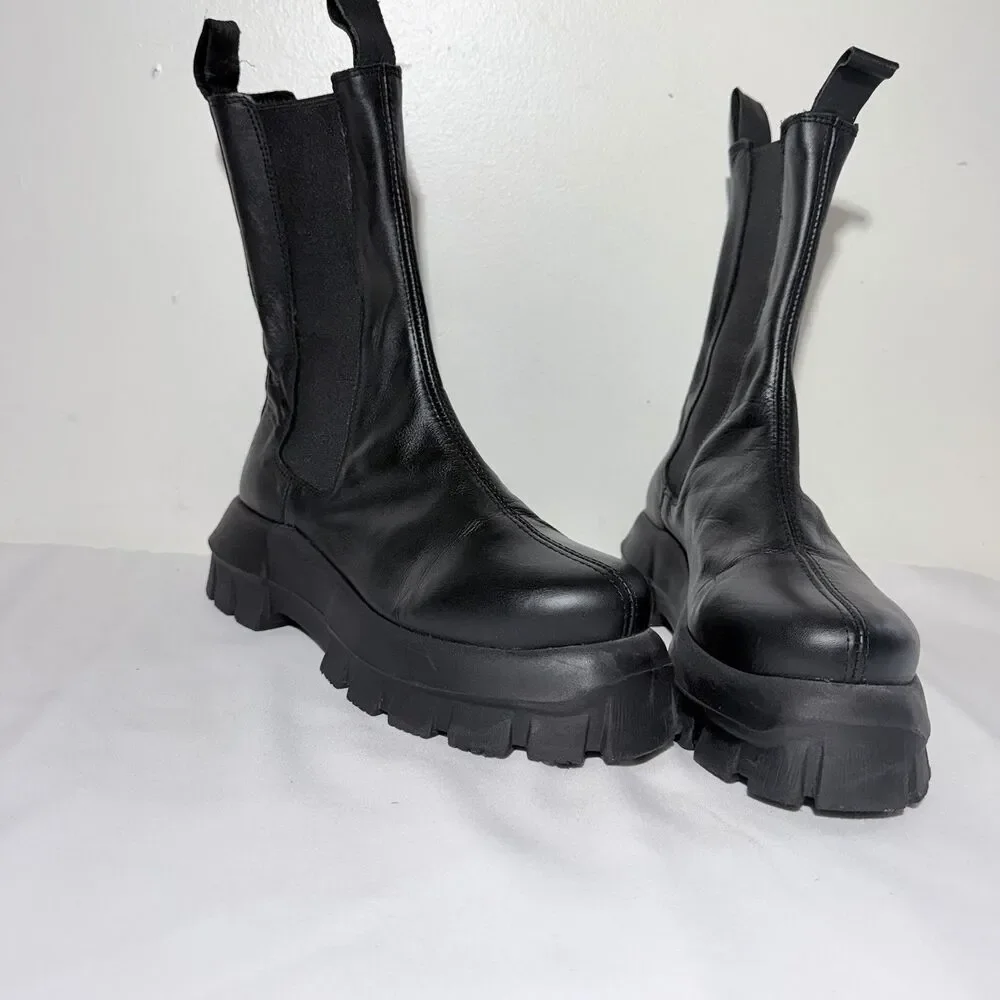 ASOS DESIGN Aqum premium leather chunky chelsea Unisex Black Boots